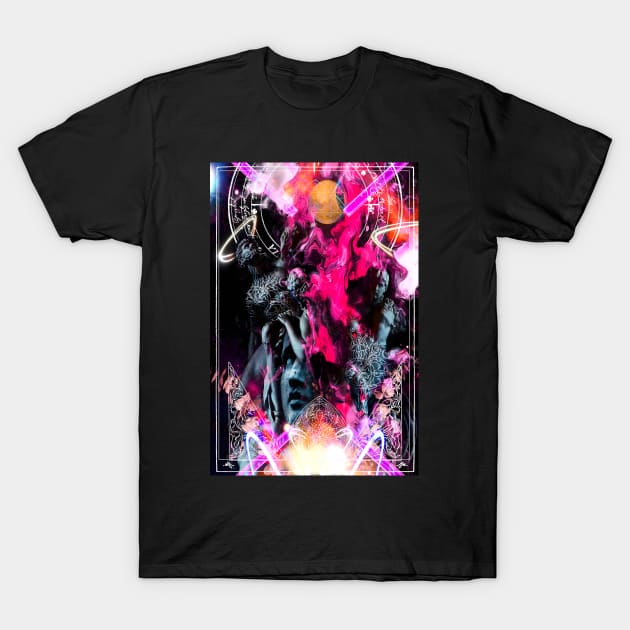 Greek Mythology Statue of Gods creating in the Nebula Galaxy Sky T-Shirt by Glass Table Designs